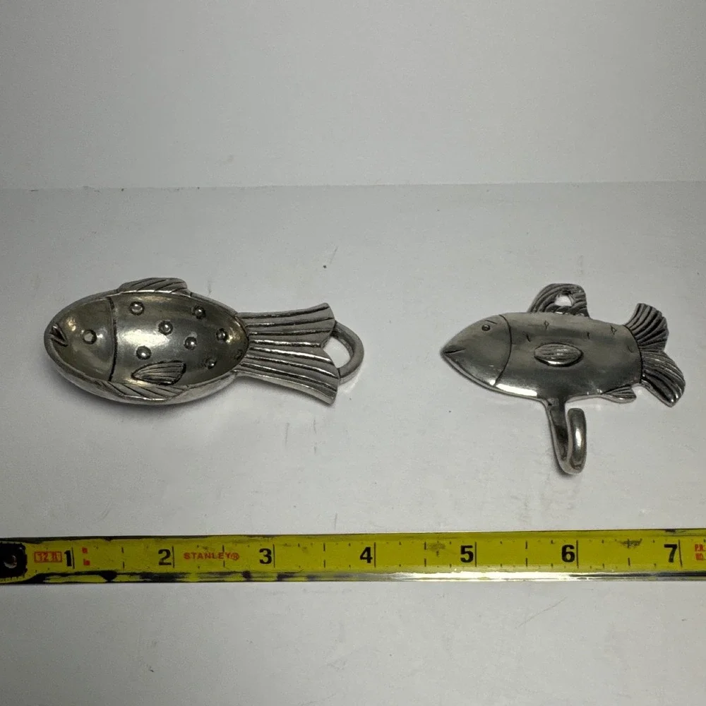 Basic Spirit Canada Pewter Fish Wall Hook & Fish Bottle Opener Nautical Lot of 2